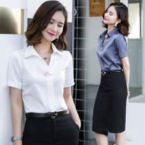 High-end professional temperament goddess fan summer interview suit Short-sleeved Chiffon white shirt womens top overalls thin section