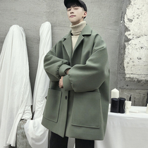 Woolen coat mens Korean version of the trend handsome woolen coat coat long windbreaker loose spring and autumn students Wild