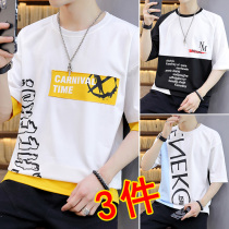 In tide summer wear short sleeve t-shirt mens ice sweatshirt summer trend loose half-sleeve shirt clothes