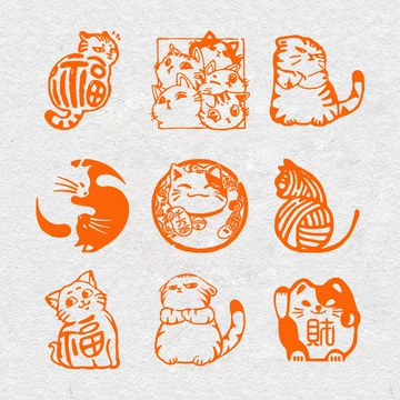 印材、遊印、篆刻、書道、落款印：（猫表情戱画15圖） 印材、遊印