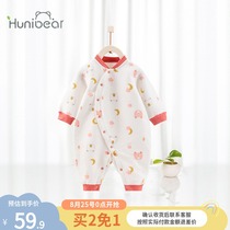  Baby clothes autumn and winter clip three-layer warm romper climbing clothes newborn long-sleeved padded pajamas baby girl one-piece
