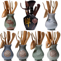 Spoon anti-scalding tea clip Wooden flat head six gentlemen set tea set accessories Tea ceremony Japanese style beautiful tea spoon clip