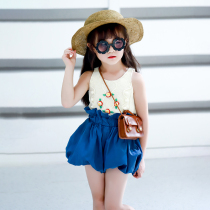 Small honey candy Scout girl Summer new floral pants female baby ins bursting with big PP pants foreign air blue shorts
