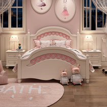 Korean childrens bed girl princess bed 1 5 meters pink girl bed bedroom single bed solid wood student bed