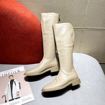 Heartthrob foreign style womens style ~ square head long barrel thick heel back zipper elastic 2021 Knight boots