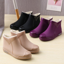 Plus velvet rain shoes womens short tube fashion rain boots warm water boots trend waterproof rubber shoes light non-slip cotton water shoes women