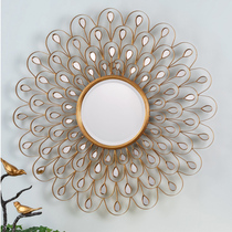 Round Peacock decorative mirror fireplace mirror living room foyer background wall art mirror meal side mirror wall hanging model simple wall decoration