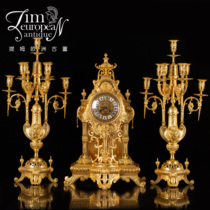 Tim European antique antiquities French Louis XVI style copper gilt with Candlestick mechanical seat clock ornaments