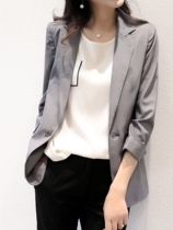  Gray blazer womens 2021 spring and autumn new elegant temperament retro three-quarter sleeve one-button small suit top