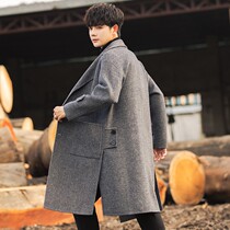 Double-sided woolen coat mens mid-length winter Korean version of the Nizi coat thickened without cashmere herringbone pattern trench coat