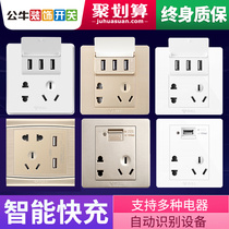 Bull switch socket 5 five-hole panel concealed with usb multi-port wall power household charging 86 type wall plug