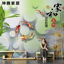 Bamboo and wood fiber integrated wallboard Chinese and retro nine fish TV background wall panel living room decorative board wallboard wallboard