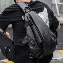 Sports trend large capacity chest bag mens shoulder bag crossbody bag leather simple oblique backpack Casual fashion brand mens bag