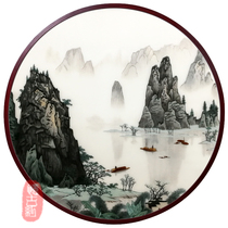 Handmade Suzhou embroidery Su embroidery finished hanging painting Entrance living room decorative painting round frame New Chinese landscape flowers birds and fish