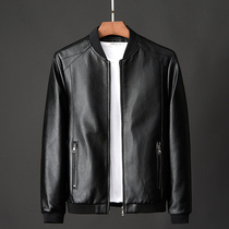 Mens leather mens 2021 popular Autumn East new mens handsome leather jacket slim trend Korean winter jacket