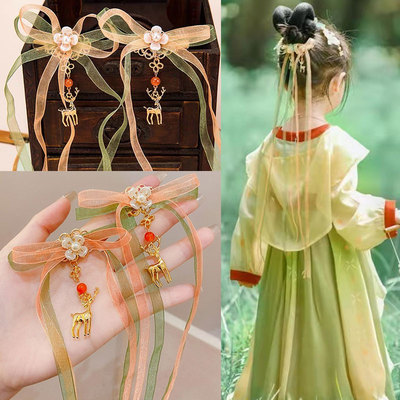 taobao agent Ancient Fairy Fairy Yaoyao meets the Shenlu derivative hair jewelry bow and bowl pair of long floating ribbon Hanfu hair accessories