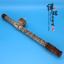 Old pipe antique bone carving pipe old smoking gun long dry pipe cigarette bag collection gift