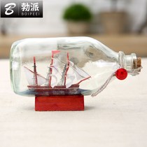 Mediterranean bottle boat model ornaments sailboat glass ocean drift bottle smooth sailing Black Pearl handmade