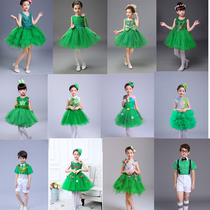 61 children acting out of green kindergarten dance girl fluffy yarn skirt princess dresses big class chorus performance suit