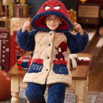 Childrens pajamas winter thickness three layers of cotton coral wool coral plus winter clothing suit for the boy