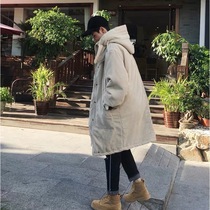  Winter padded thickened retro corduroy over-the-knee hooded cotton coat jacket Korean version of large size long thickened mens cotton clothes