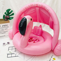 ins Flamingo Swimming ring with awning awning for infants and children Baby Baby parent-child thick Mount floating seat sun protection