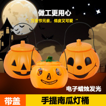 Halloween pumpkin lantern pumpkin bucket glowing portable candy bag jar props lantern kindergarten with lid show