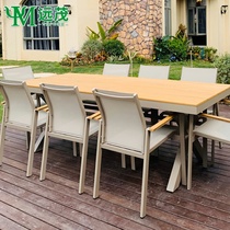 Yuanmao Net red Nordic outdoor leisure table and chair plastic wood anticorrosive wood table long table Villa yard dining table and chair combination