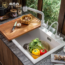 Coenna quartz stone sink single tank kitchen sink granite dishwashing basin on the table and under the basin sinking