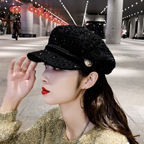 Beret female Korean version of tide autumn and winter hat female octagonal hat British retro fashion Net red Joker cap