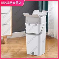 Washing mop bucket rectangular single bucket double open lid can be drained cleaning bucket household flat mop hands-free mop bucket