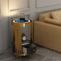 Living room sofa next to a few round table light luxury bedroom bedside cabinet integrated drawer storage wireless charging floor desk lamp