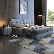 The Nordic zhen leather bed light luxury modern master bed upholstered 1 8 meters technology cloth double nuptial bed simple style bed