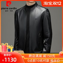 Pierre Cardin leather leather mens short collar head layer sheep leather locomotive winter middle-aged dad plus size jacket