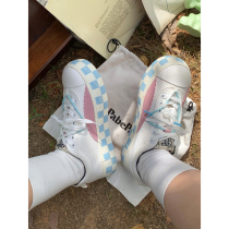 Xu Liumang original thick-soled big head wild cute checkerboard canvas shoes cross triangle straps sweet cool outfit