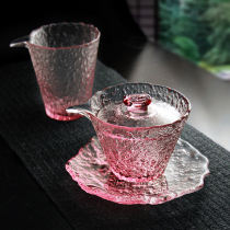 Household pink tea bowl heat-resistant glass kung fu tea maker living room office tea set lady exquisite cover bowl tea cup