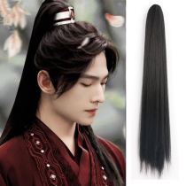 Ancient costume wig Tiger Mouth grab clip ponytail long straight hair claw clip style Hanfu men ancient style Knight hair bun COS film and television