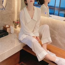 Super A version temperament full score ~ French elegant style long sleeve trousers pajamas womens spring and summer thin ice silk suit