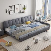  Science and technology cloth bed Two or three-child parent-child king bed 3 meters oversized tatami bed Master bedroom fabric bed splicing widened bed
