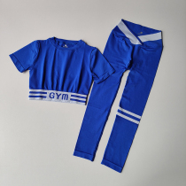 Fitness suit womens summer cross high waist lift hips tight stretch sweatpants quick dry slim yoga suit short sleeves