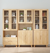 Minimalist modern solid wood bookcase with glass door bookshelf shelves Landing Log Cabinet Students Children Lockers