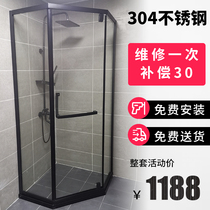  Shower room Bathroom glass door partition Bathroom wet and dry separation bath screen Stainless steel diamond simple black