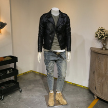 Zip-turned-collar ruffes handsome fur coat mens boomer 100 lap leather jacket male trend pockets locomotive to wear for mens leisure youth tides