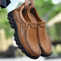 Western camel mens shoes head layer cowhide business casual leather shoes mens leather soft soles comfortable middle-aged dad shoes