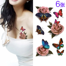 3D three-dimensional rose Tattoo Sticker Waterproof female long-lasting sexy small pattern scar cover sticker Butterfly tattoo fresh