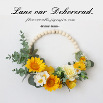 Small Freshens Sunflower Money Leaf Emulation Flowers Fake Flowers Wood Pearl Folk Wall Decoration Light Extravagant Lintel Flowers Ring