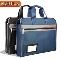 Bedomei portable document bag zipper A4 briefcase multi-layer large-capacity waterproof handbag Canvas mens and womens conference information bag file bag business document bag large-capacity Oxford cloth