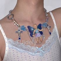 TUidely original design butterfly wings Angel custom cross rhinestone pendant necklace choker dark