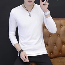 Sweater mens V-neck solid color Korean pullover mens T-shirt chicken heart collar long sleeve knitted base shirt autumn and winter clothes