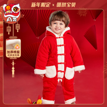 Baby jumpsuit winter newborn fart suit plus velvet padded children's clothes for the New Year baby New Year clothing winter clothes